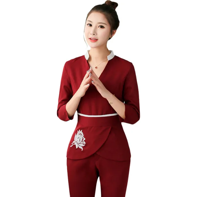 Spa Uniforms Women scrubs Work Clothes Beauty salon tattoo artist Uniform 2pcs Set