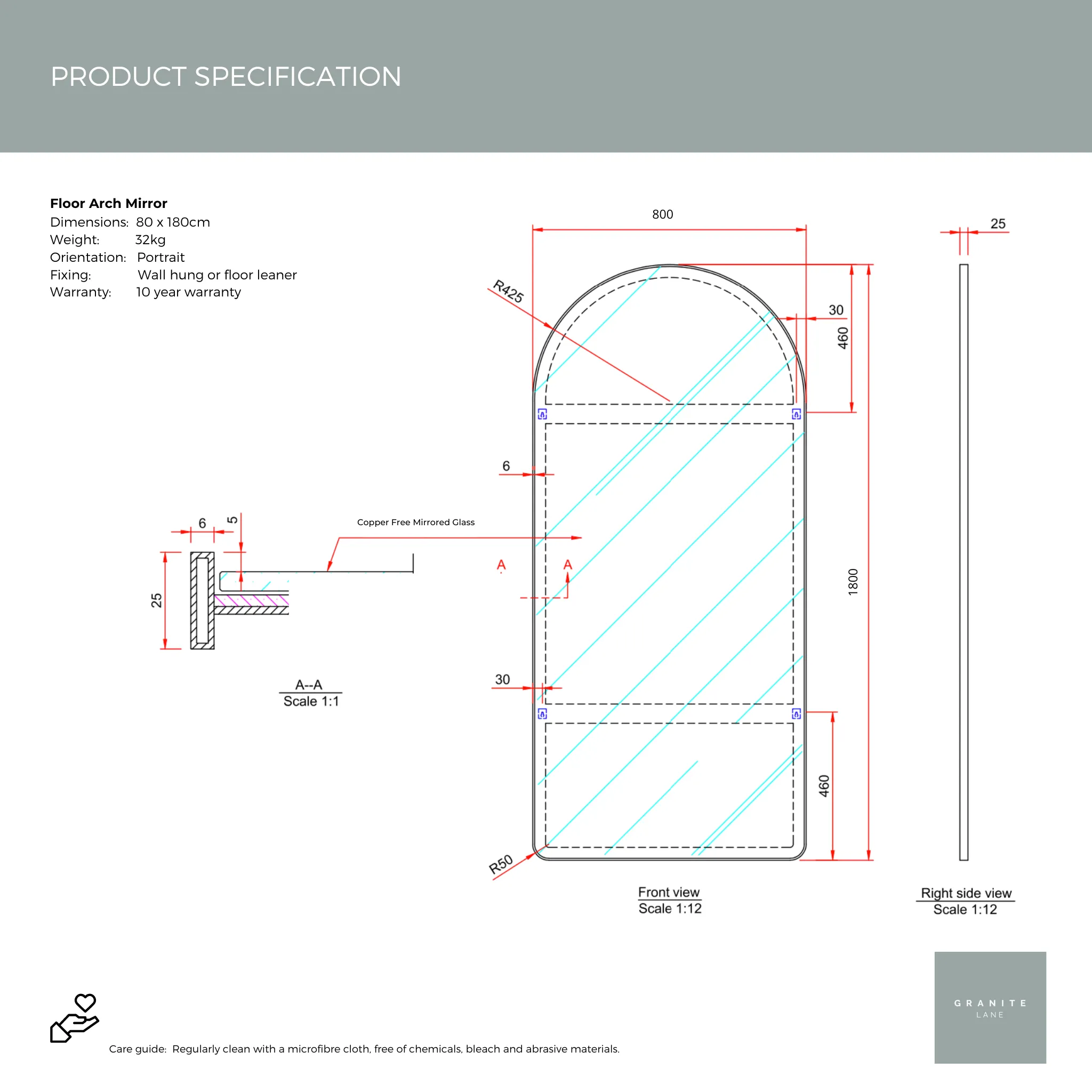 Studio Arch Floor Mirror, Black