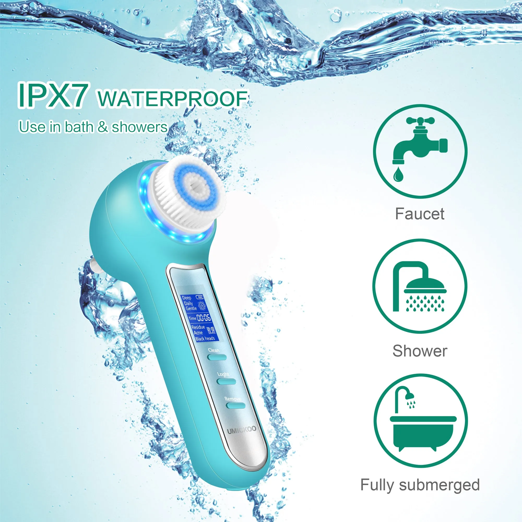 UMICKOO Blackhead Remover Vacuum,Rechargeable Facial Cleansing Brush with LCD Screen,IPX7 Waterproof 3 in 1 Face Scrubber Brush for Exfoliating, Massaging and Deep Pore Cleansing Blue