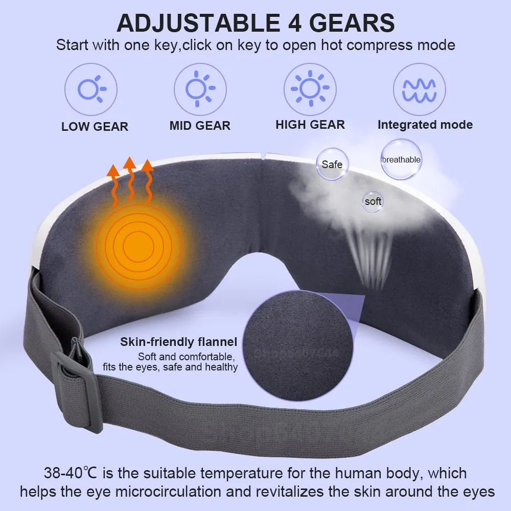 USB Bluetooth Eye Massager 10s Heating Electric Eye Mask For Sleep Hot Compress 4 Temperature Adjustable Relieve Eye Care Device