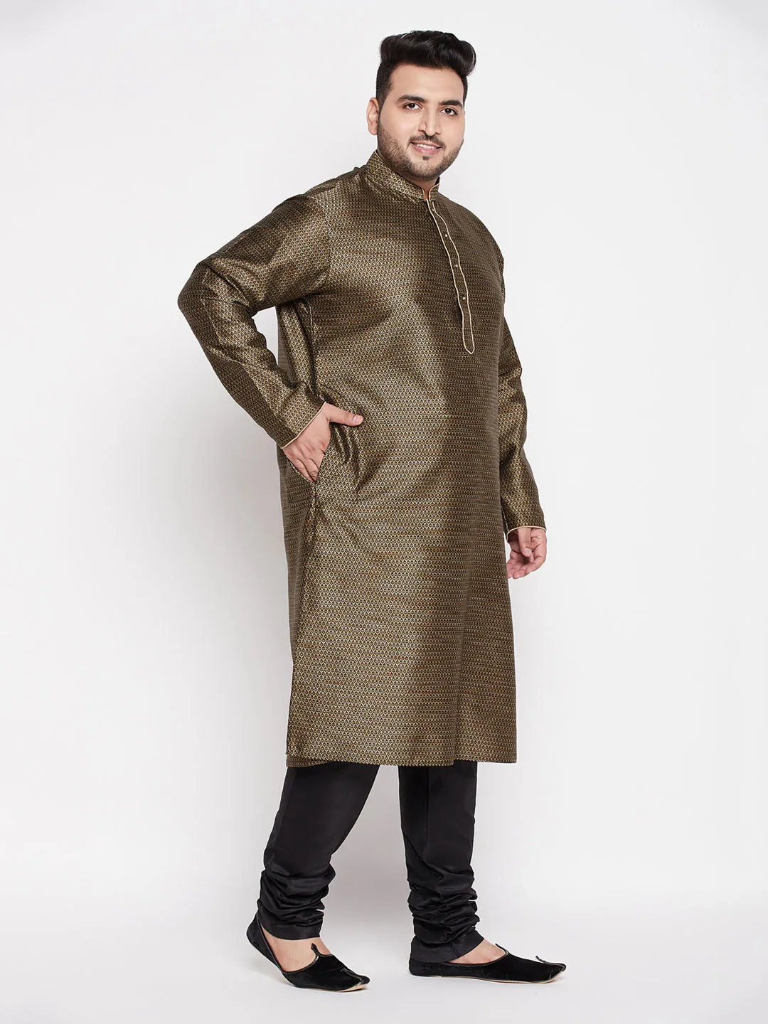 VASTRAMAY Black Silk Kurta and Pyjama Set