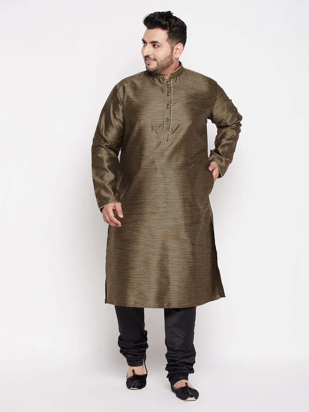 VASTRAMAY Black Silk Kurta and Pyjama Set