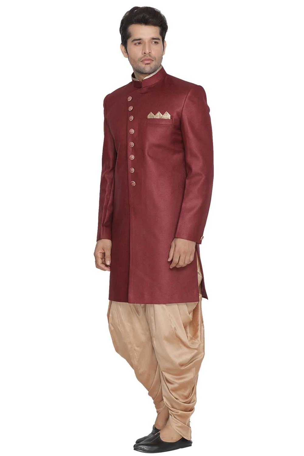 VASTRAMAY Men's Maroon Sherwani Set