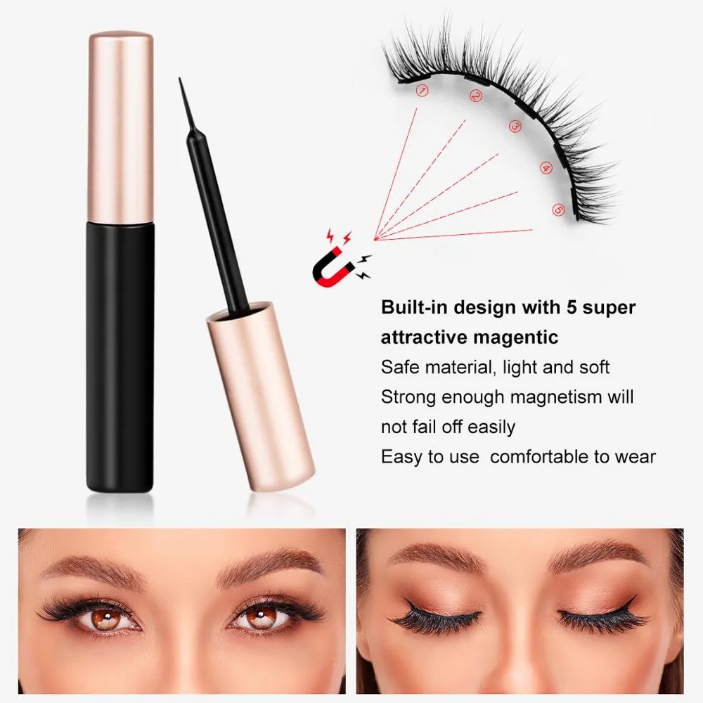 VenusFox Magnetic Eyelashes 3D Mink Eyelashes Magnetic Eyeliner Magnetic Lashes Short False Lashes Lasting Handmade Eyelash Makeup Tool