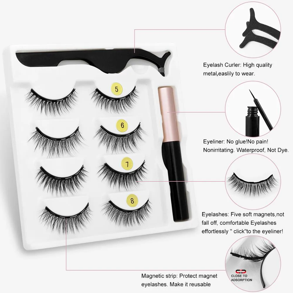 VenusFox Magnetic Eyelashes 3D Mink Eyelashes Magnetic Eyeliner Magnetic Lashes Short False Lashes Lasting Handmade Eyelash Makeup Tool