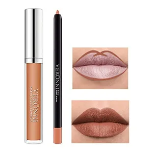 VERONNI Matte Lipstick and Lip Liner Set Waterproof Lip Liner Pencil Long Lasting Lip Gloss Set Liquid Lip Makeup (#06)