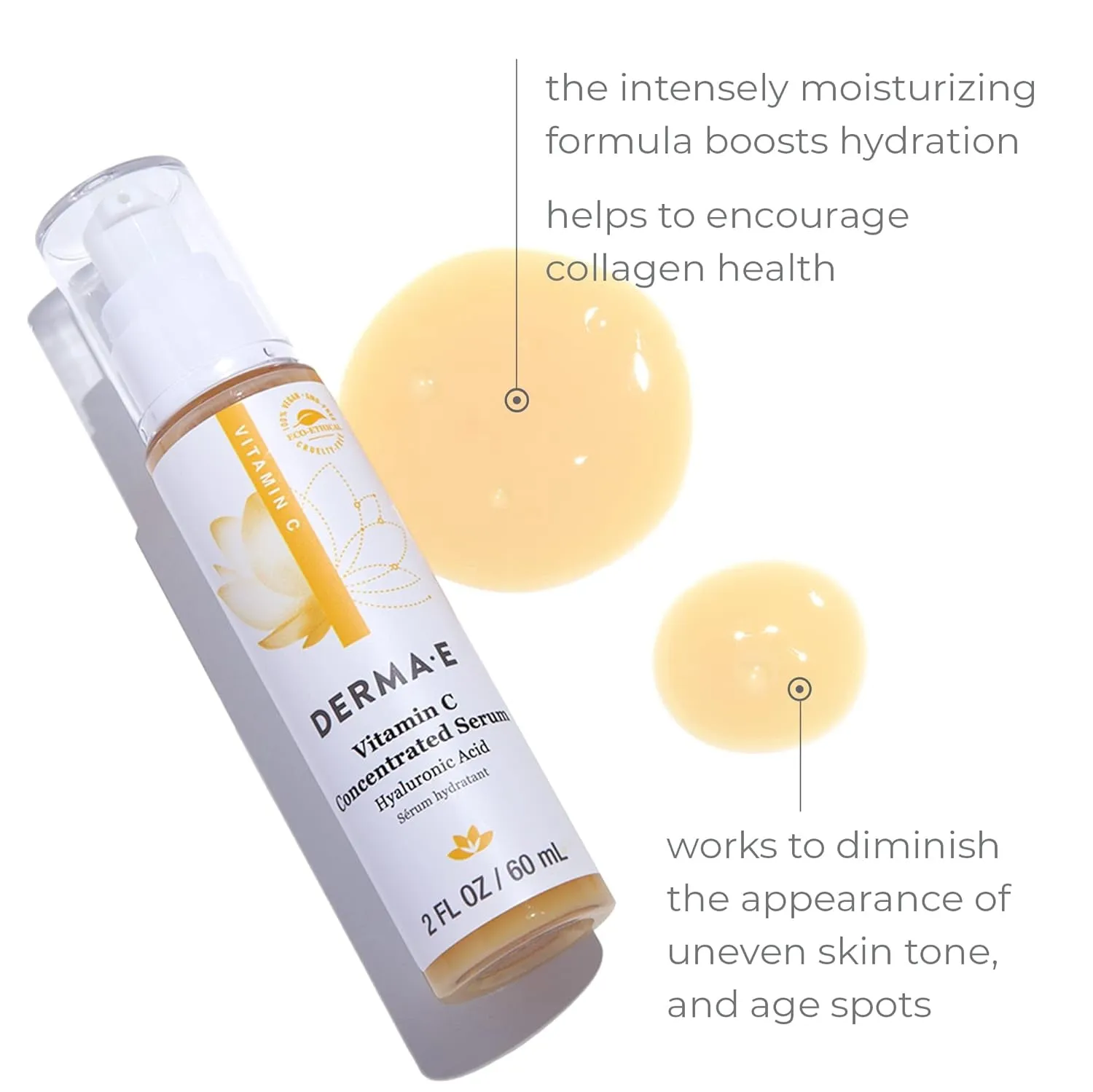 Vitamin C Concentrated Serum with Hyaluronic Acid, Vitamin E & Aloe, All Natural, Antioxidant-Rich Concentrated Facial Serum – Firming and Brightening Vitamin C Face Serum, 2Oz