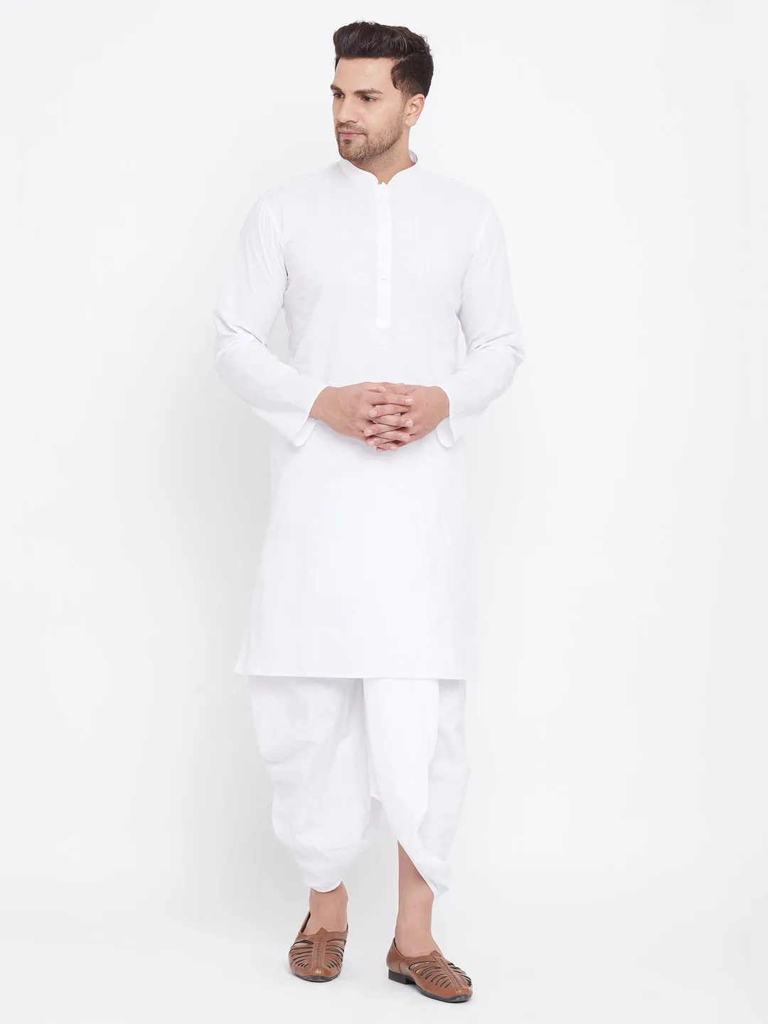 VM BY VASTRAMAY Men's White Cotton Kurta