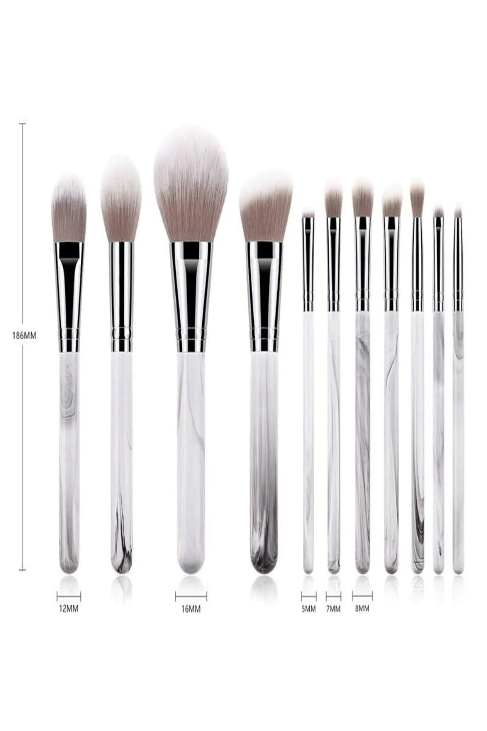 White Marble Professional Makeup Brush Set - 11 Pcs