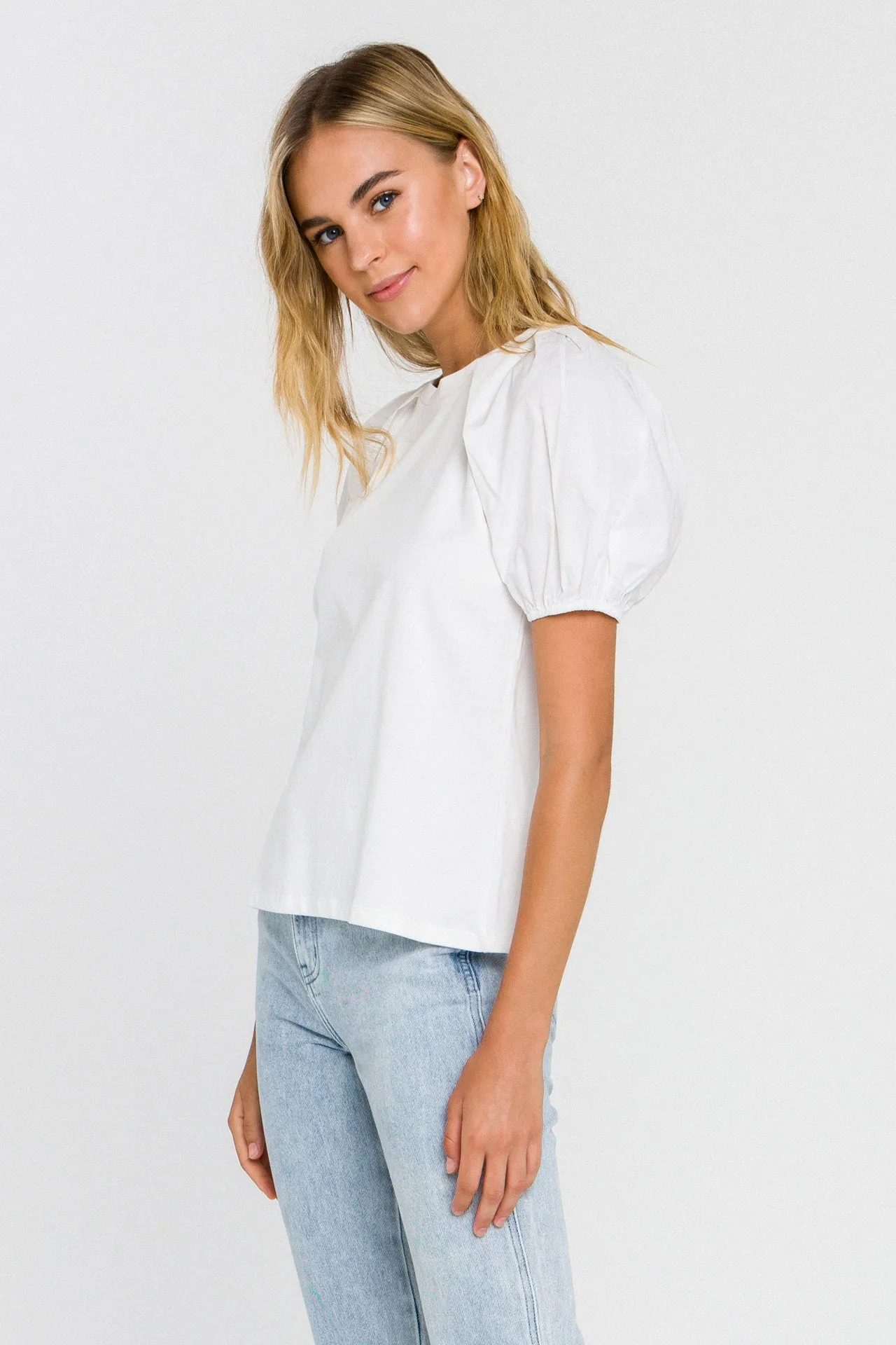 Women Knit Puff Sleeve Shirt