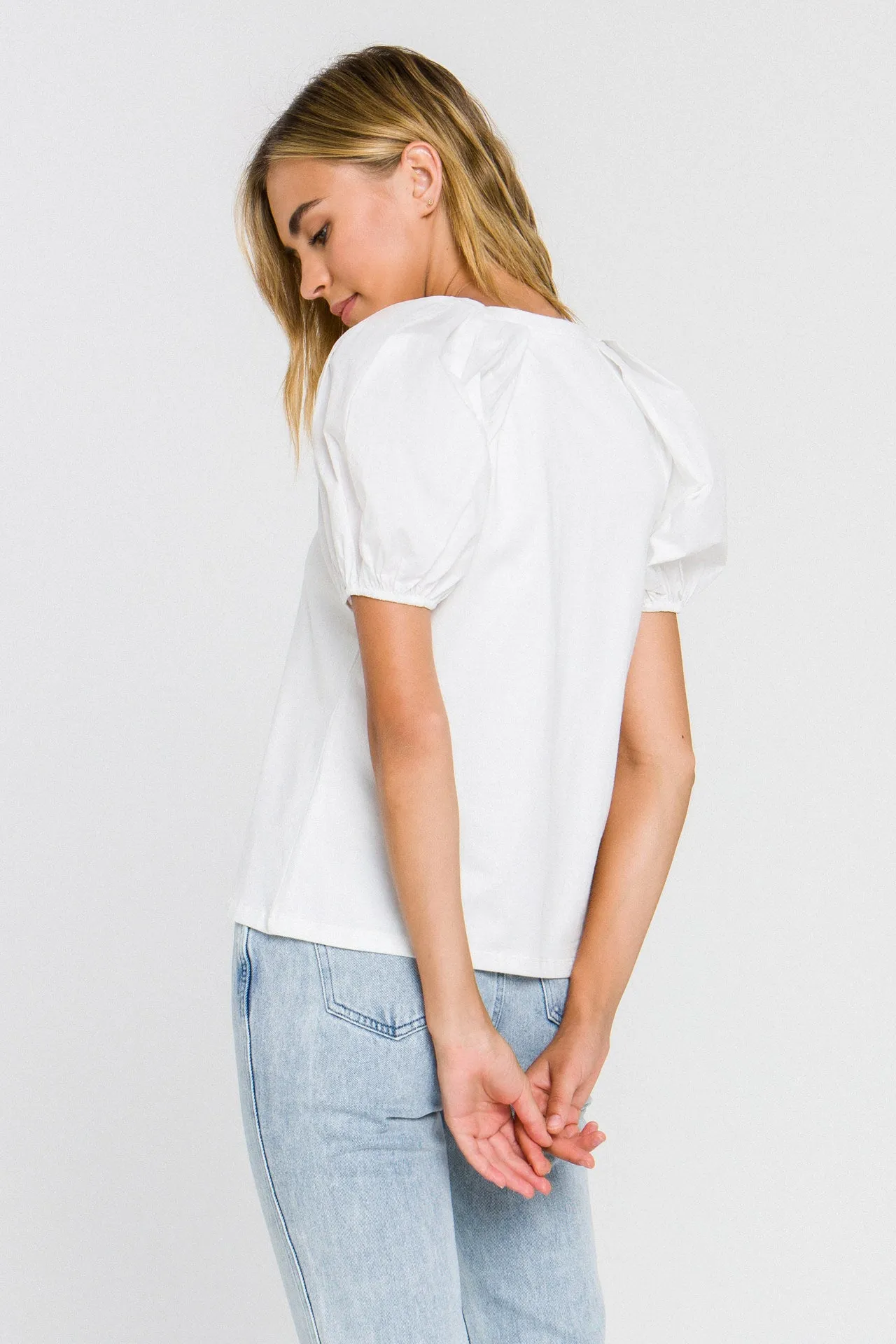 Women Knit Puff Sleeve Shirt