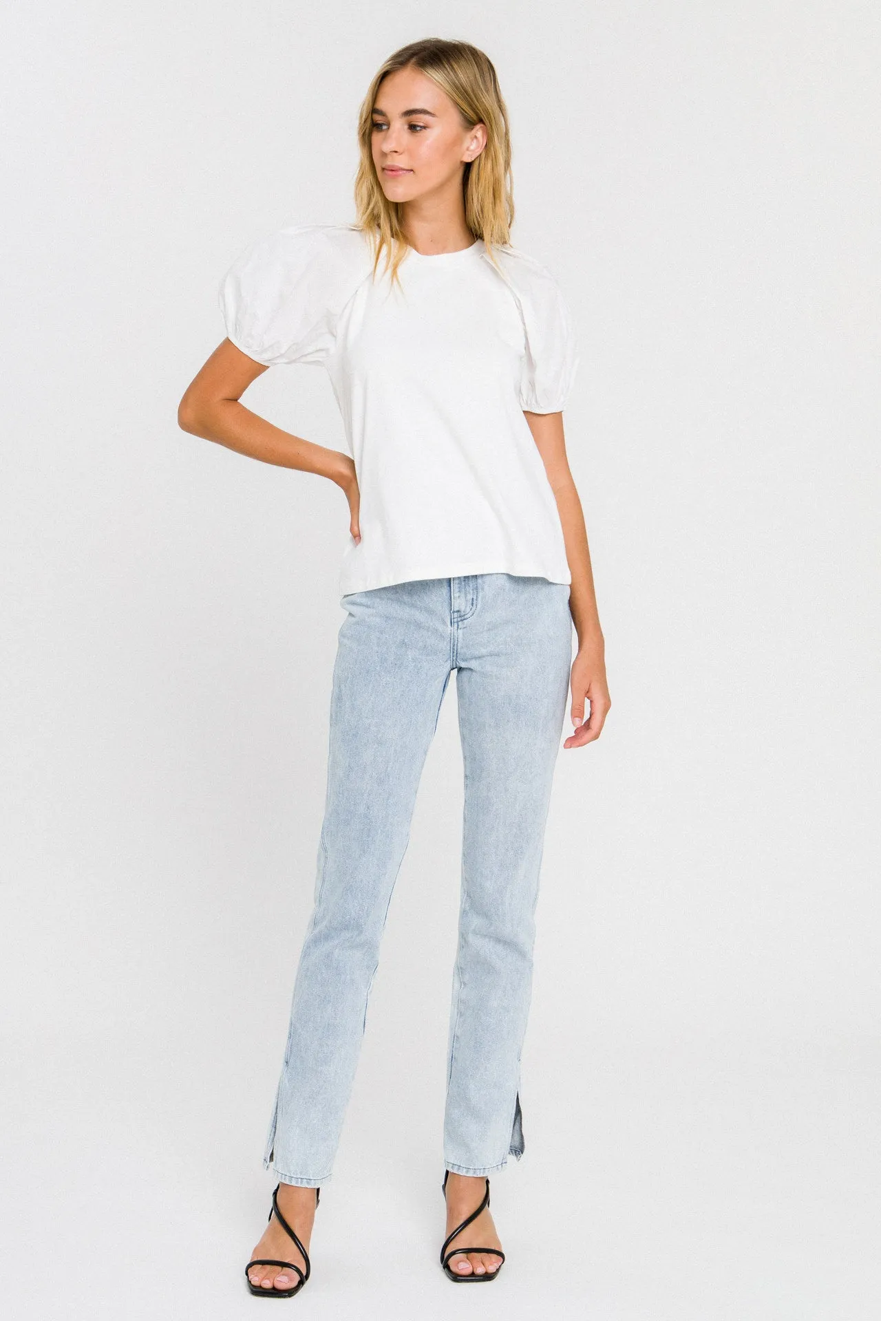 Women Knit Puff Sleeve Shirt