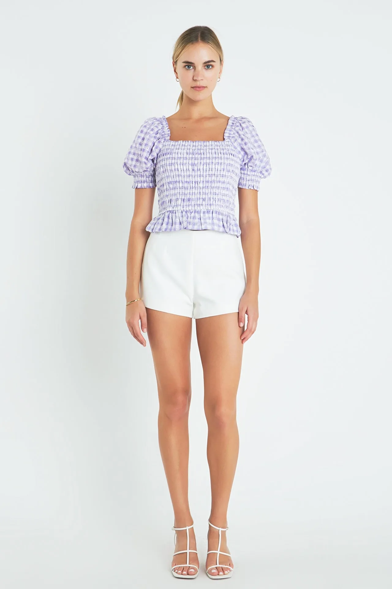 Women's Woven Square Neck Gingham Blouse