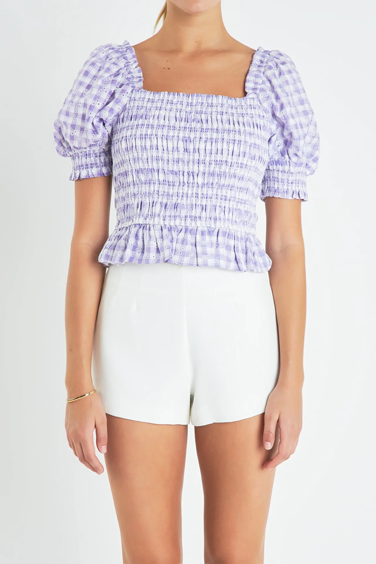 Women's Woven Square Neck Gingham Blouse