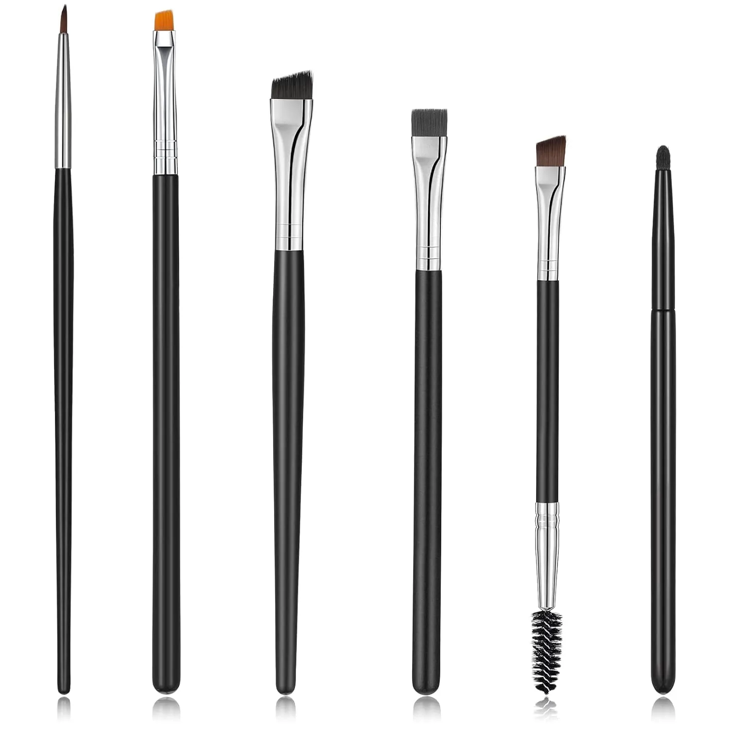 Zopeal 6 Pieces Eyebrow Brush Set Makeup Brush Set Flat Eyeliner Thin Angled Comb Firm Brow Eye Shadow Eyeliner Black Duo Spoolie for Eye Makeup